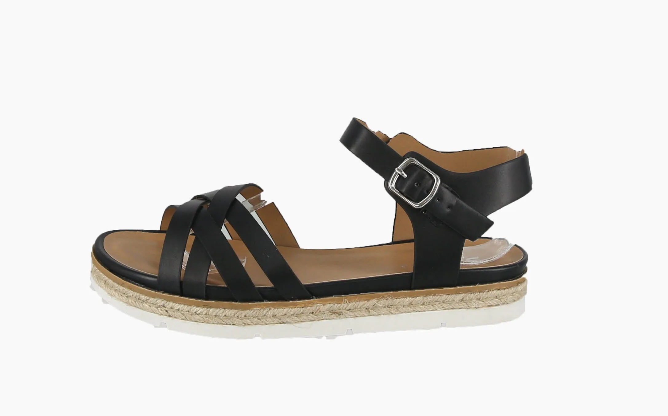 WOMAN'S SHOES BLACK PU LEATHER SANDAL  ROAMING-S