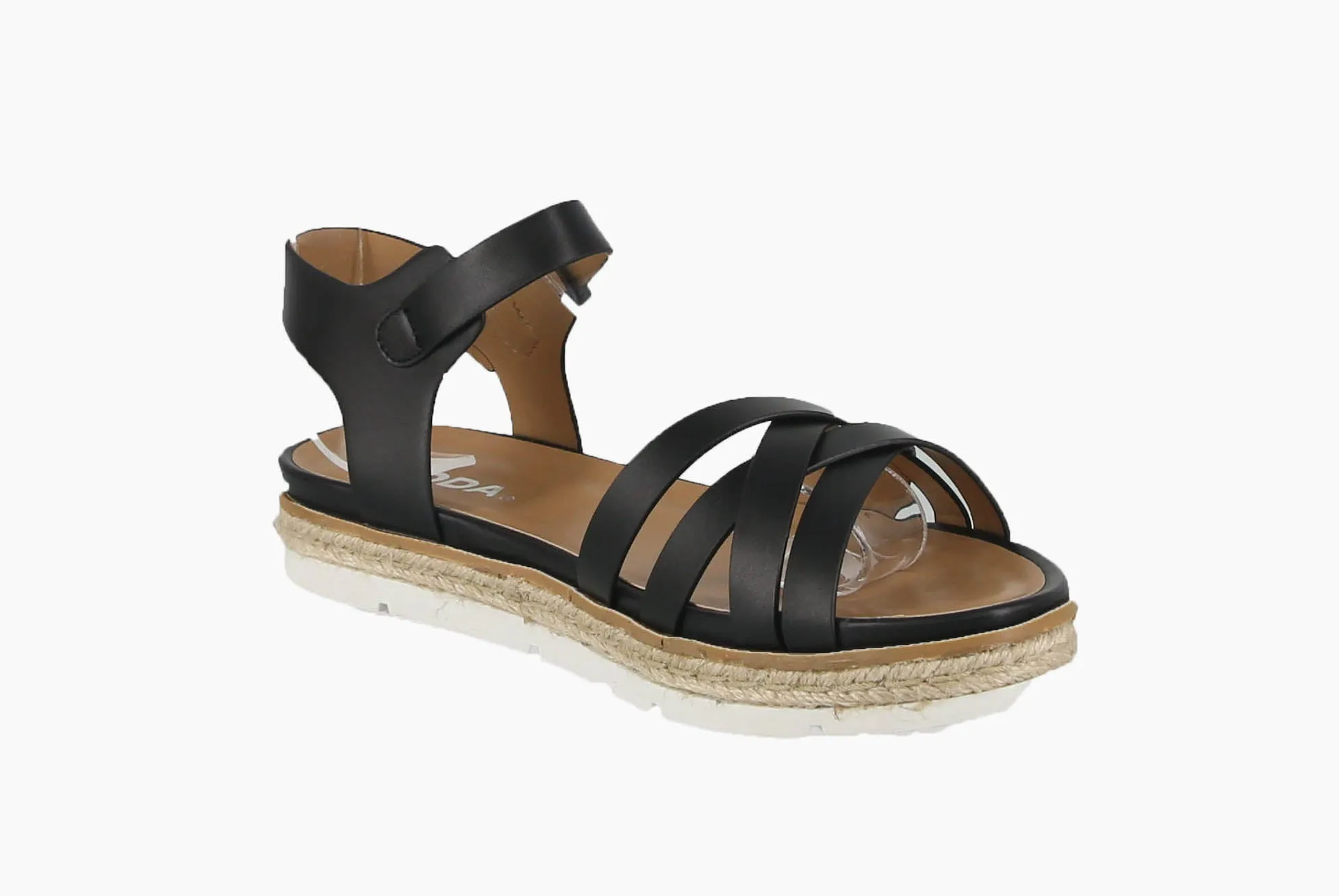 WOMAN'S SHOES BLACK PU LEATHER SANDAL  ROAMING-S
