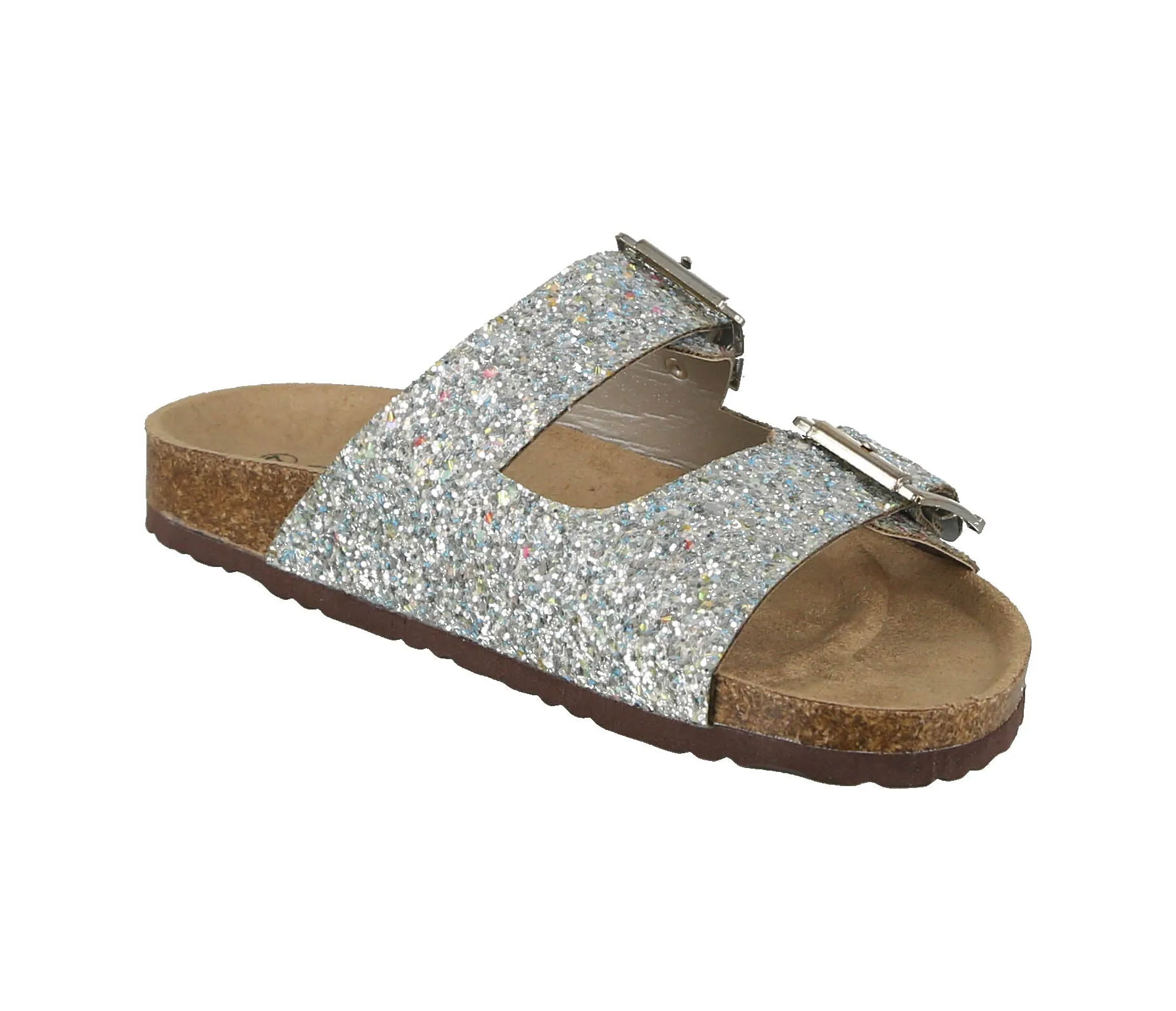 WOMAN'S SHOES SILVER GLITTER PU LEATHER SANDALS BIRKEN-16