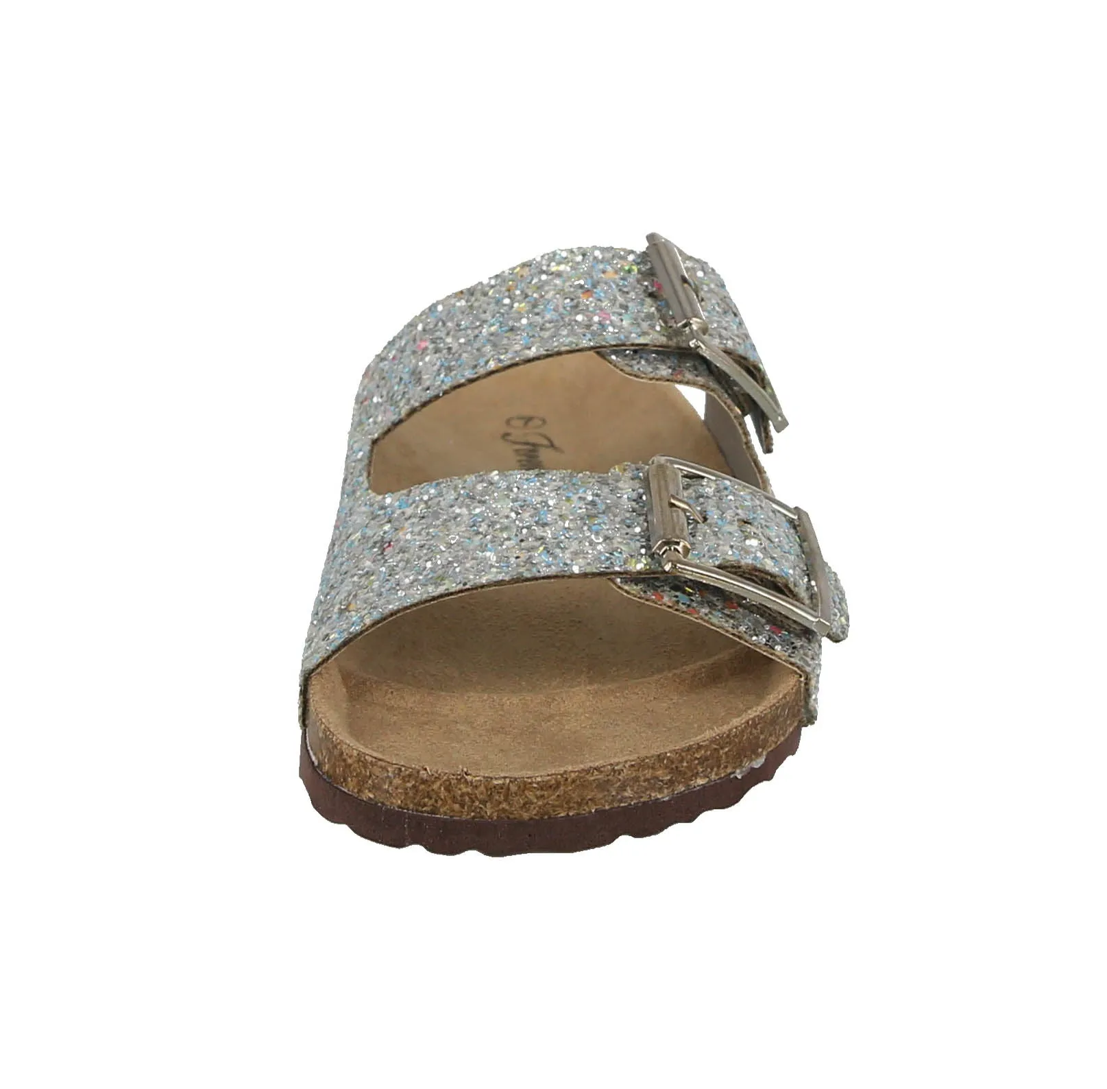 WOMAN'S SHOES SILVER GLITTER PU LEATHER SANDALS BIRKEN-16