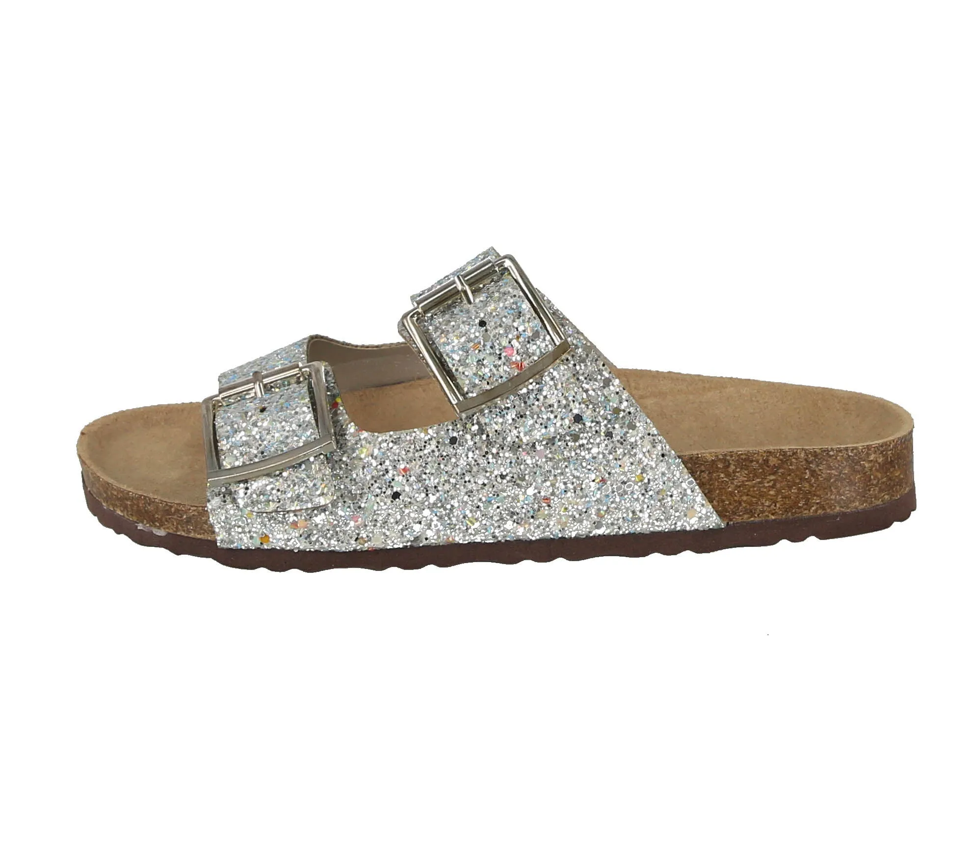 WOMAN'S SHOES SILVER GLITTER PU LEATHER SANDALS BIRKEN-16
