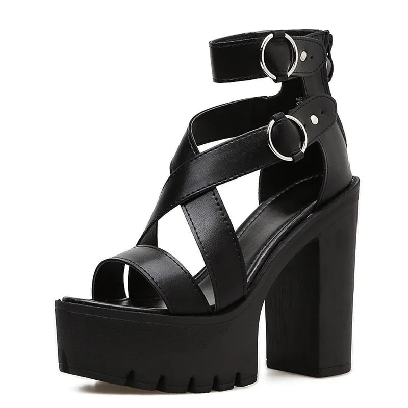 Women Chunky Heel Gladiator Platform Anti-Slip Ankle Sandals