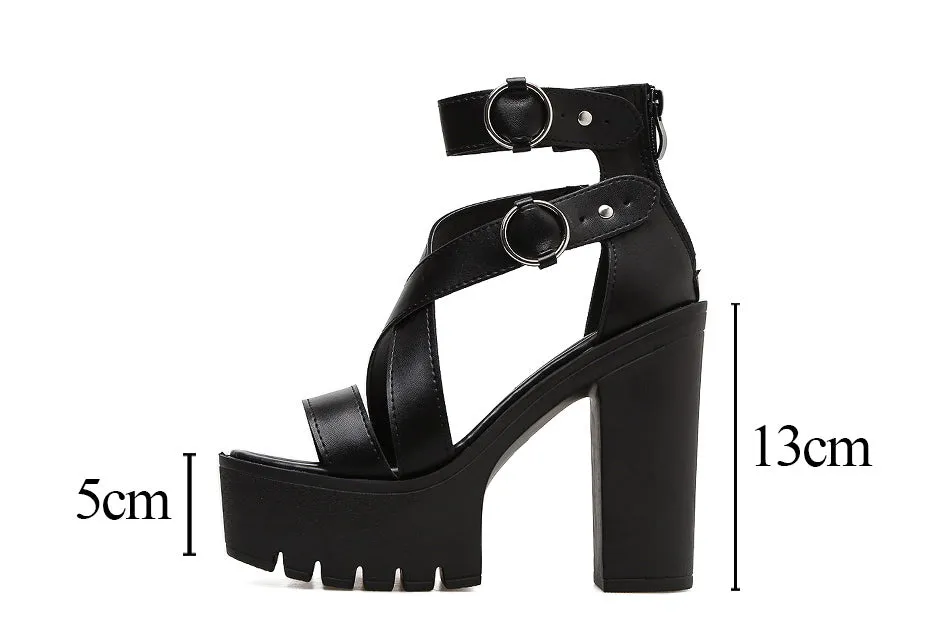 Women Chunky Heel Gladiator Platform Anti-Slip Ankle Sandals