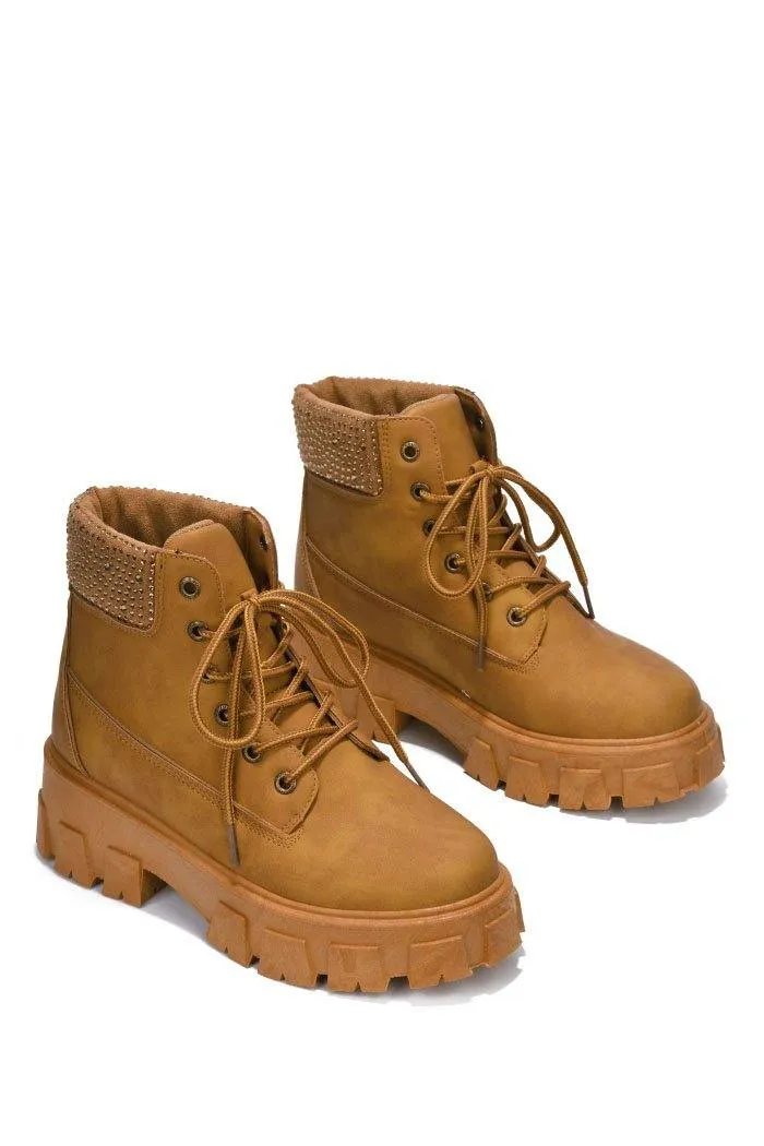 Women Rhinestone Lug Sole Combat Ankle Boots Luciana By Cape Robbin