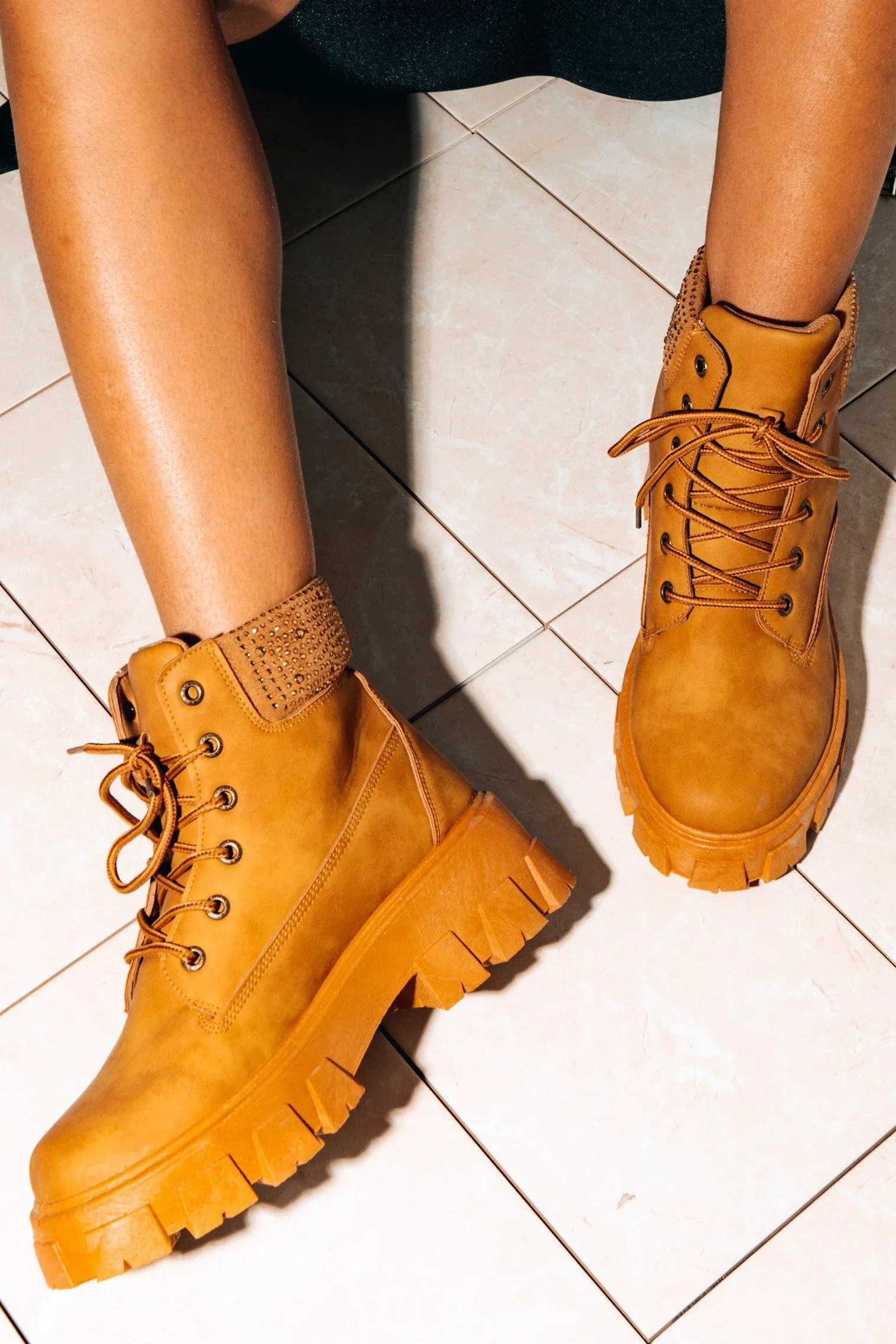 Women Rhinestone Lug Sole Combat Ankle Boots Luciana By Cape Robbin