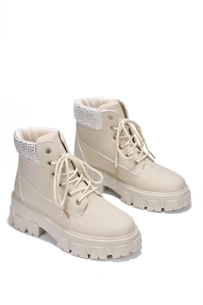 Women Rhinestone Lug Sole Combat Ankle Boots Luciana By Cape Robbin