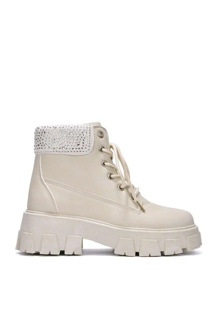 Women Rhinestone Lug Sole Combat Ankle Boots Luciana By Cape Robbin
