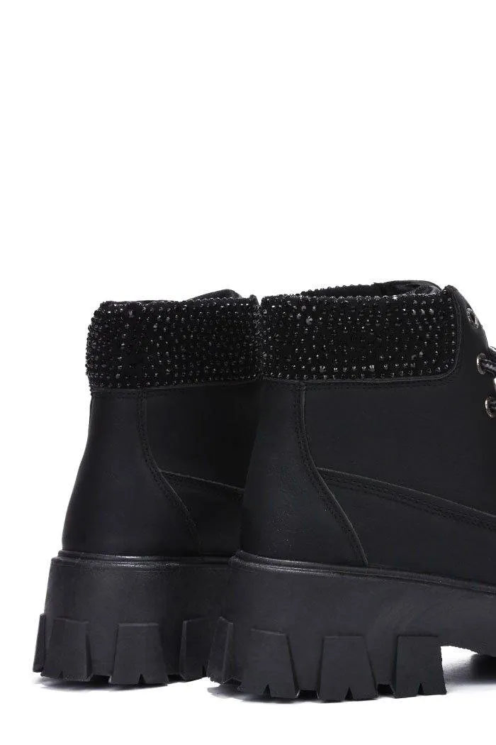Women Rhinestone Lug Sole Combat Ankle Boots Luciana By Cape Robbin