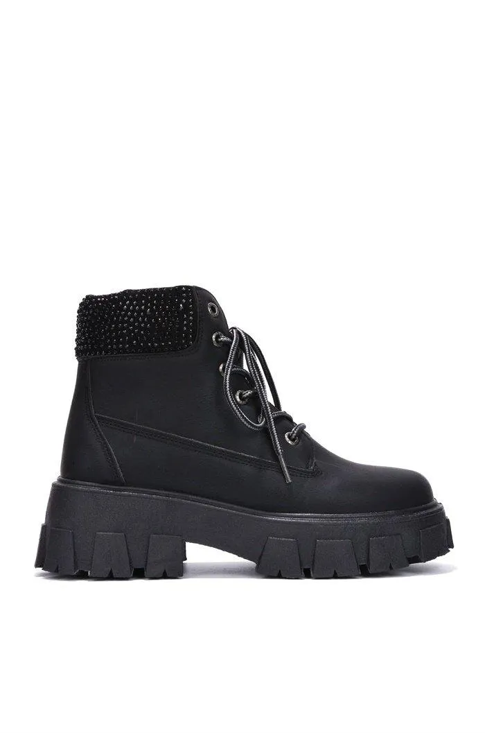 Women Rhinestone Lug Sole Combat Ankle Boots Luciana By Cape Robbin