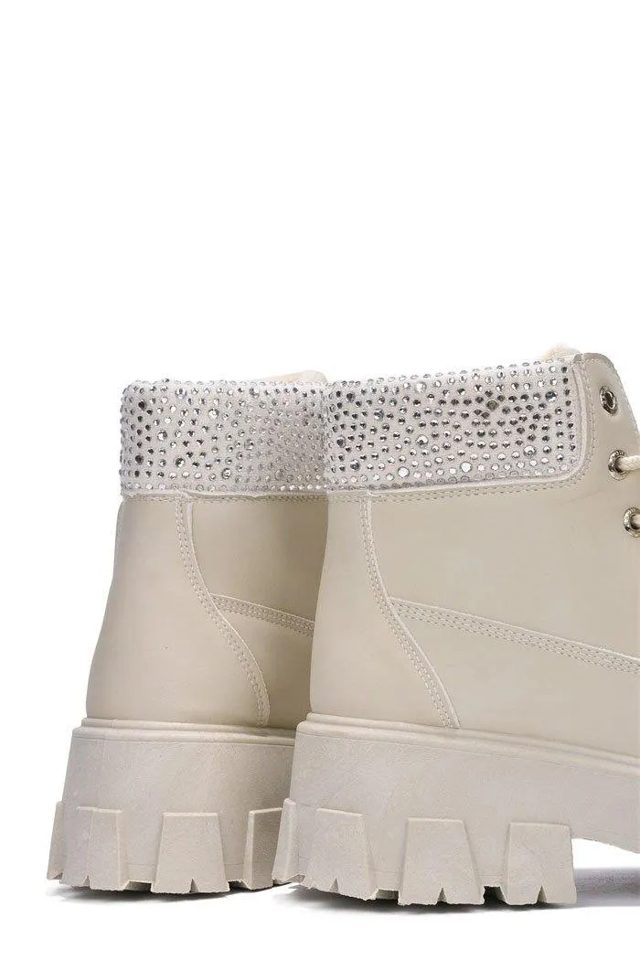 Women Rhinestone Lug Sole Combat Ankle Boots Luciana By Cape Robbin