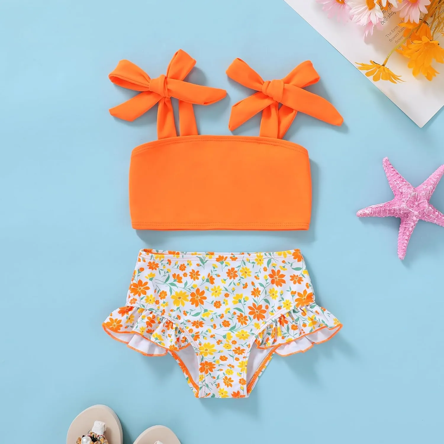 YOUNGER TREE Toddler Girls Two Pieces Swimsuit Color Block Stripe Swimwear Summer Beach Bathing Suit 18M-5T
