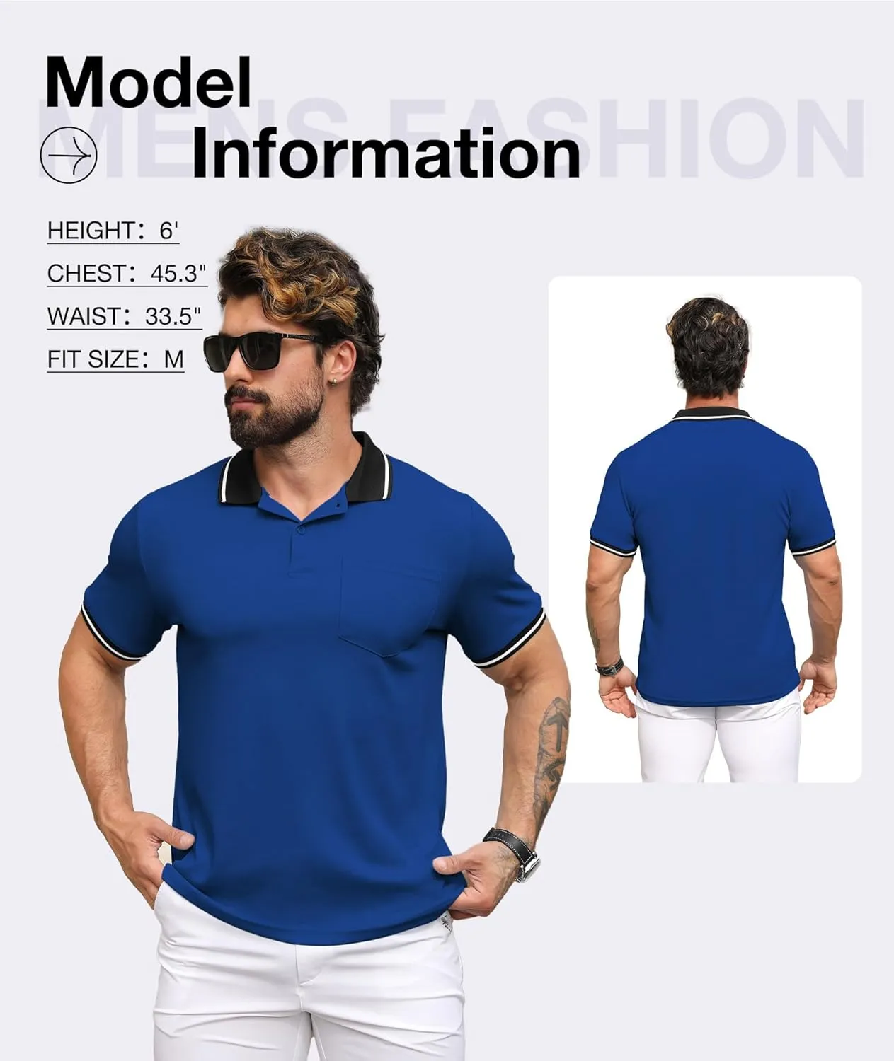 ZITY Mens Polo Shirts Casual Short Sleeve Athletic T-Shirts Classic Contrast Collar Shirt with Pocket